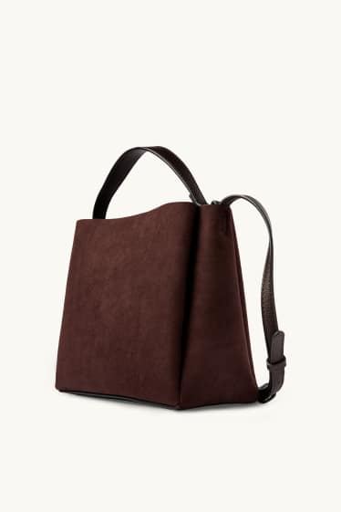 Femmes - Petit cabas - faux suède - marron foncé