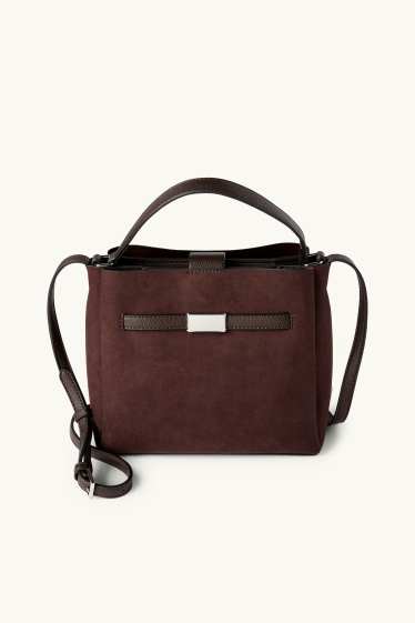 Femmes - Petit cabas - faux suède - marron foncé