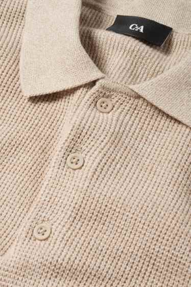 Herren - Langarm-Poloshirt - Regular Fit - gestrickt - strukturiert - hellbeige