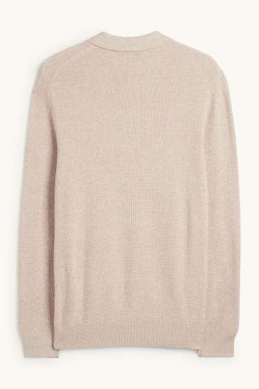 Herren - Langarm-Poloshirt - Regular Fit - gestrickt - strukturiert - hellbeige