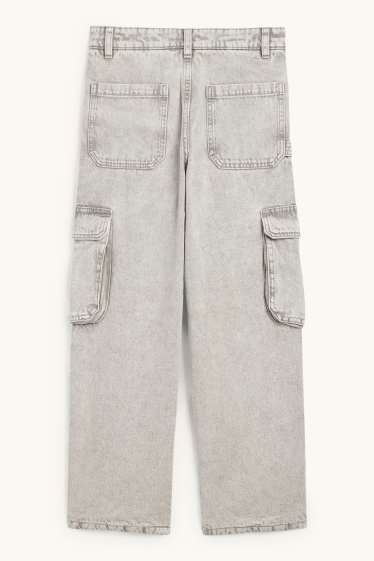 Kinder Jungen - Cargo Jeans - Thermojeans - helljeansgrau