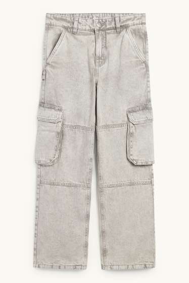 Kinder Jungen - Cargo Jeans - Thermojeans - helljeansgrau