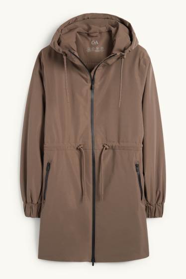 Damen - Regenmantel mit Kapuze - gefüttert - wasserdicht - braun