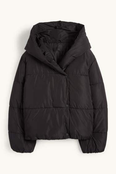 Donna - Giacca trapuntata con cappuccio - idrorepellente - nero