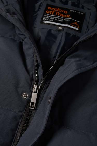 Enfants garçons - Doudoune en duvet avec capuche et garniture en imitation fourrure - bleu foncé