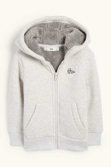 Kinderen: jongens - Graafmachine - sweatvest met capuchon - licht grijs-mix