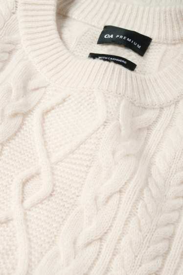 Men - Jumper with cashmere - wool blend - cable knit pattern - cremewhite