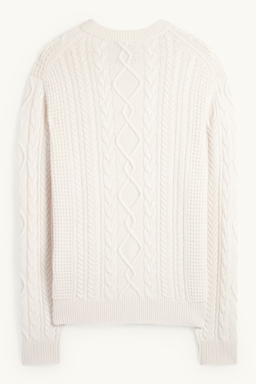Men - Jumper with cashmere - wool blend - cable knit pattern - cremewhite
