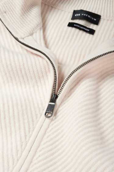 Bărbați - Cardigan tricotat cu conținut de cașmir - amestec de lână - reiat - alb-crem