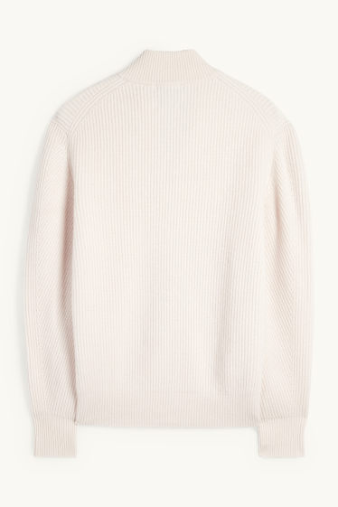 Bărbați - Cardigan tricotat cu conținut de cașmir - amestec de lână - reiat - alb-crem