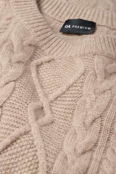 Men - Jumper with cashmere - wool blend - cable knit pattern - taupe