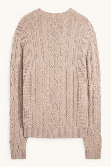 Men - Jumper with cashmere - wool blend - cable knit pattern - taupe