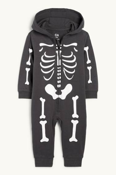 Baby: jongens - Skelet - babypak voor Halloween - donkergrijs