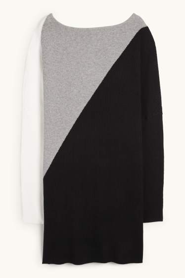 Women - Knitted dress - ribbed - black / gray