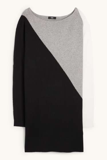Women - Knitted dress - ribbed - black / gray