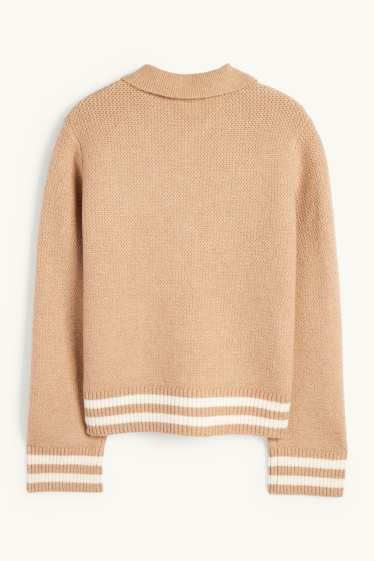 Dámské - Pletený kardigan - strukturovaný - béžová