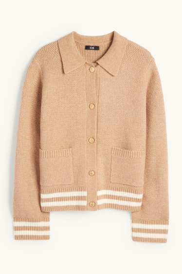 Dámské - Pletený kardigan - strukturovaný - béžová