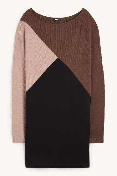 Women - Knitted dress - ribbed - brown