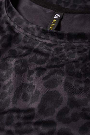 Damen - Sport-Langarmshirt - Relaxed Fit - Leo-Print - schwarz / grau