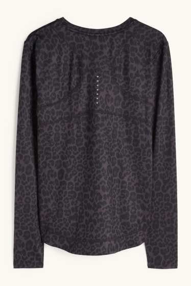 Damen - Sport-Langarmshirt - Relaxed Fit - Leo-Print - schwarz / grau