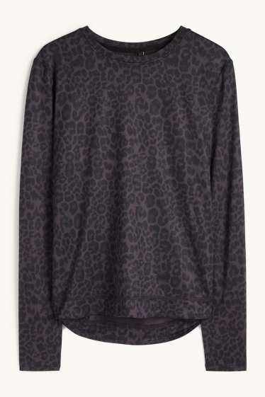 Damen - Sport-Langarmshirt - Relaxed Fit - Leo-Print - schwarz / grau
