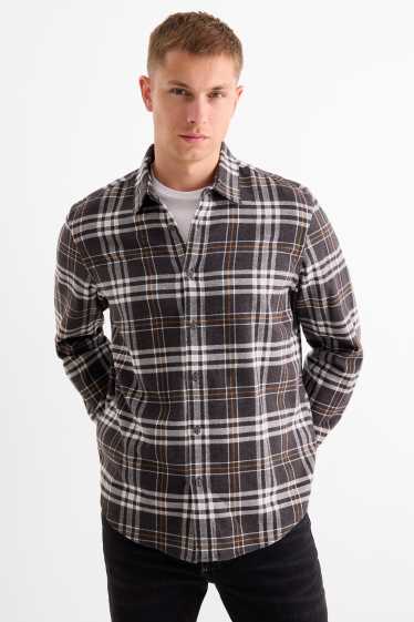 Hommes - Chemise en flanelle - regular fit - col kent - à carreaux - gris foncé