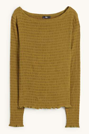 Damen - Langarmshirt - Regular Fit - gesmokt - grün