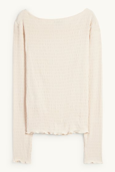 Dona - Samarreta de màniga llarga - regular fit - frunzida - blanc trencat