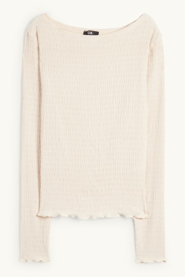 Dona - Samarreta de màniga llarga - regular fit - frunzida - blanc trencat