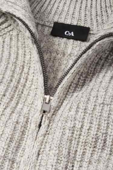 Men - Cardigan - ribbed - light gray