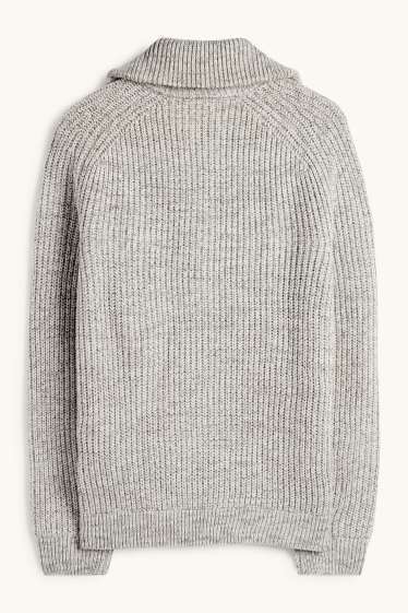 Men - Cardigan - ribbed - light gray