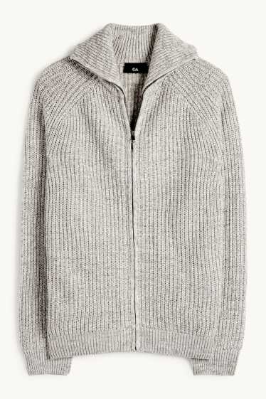 Men - Cardigan - ribbed - light gray