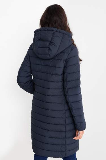 Women - Quilted coat with hood - dark blue