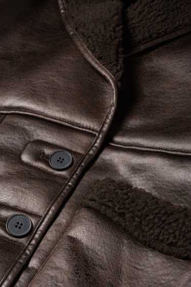 Dames - Shearling jas - imitatieleer - donkerbruin