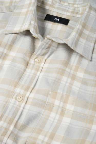 Uomo - Camicia di flanella - regular fit - collo all'italiana - a quadretti - grigio chiaro