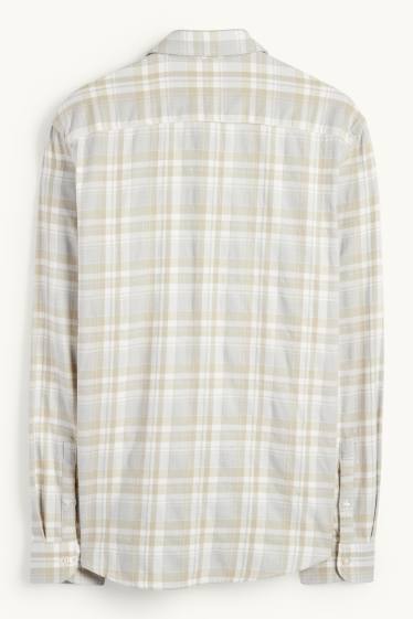 Uomo - Camicia di flanella - regular fit - collo all'italiana - a quadretti - grigio chiaro