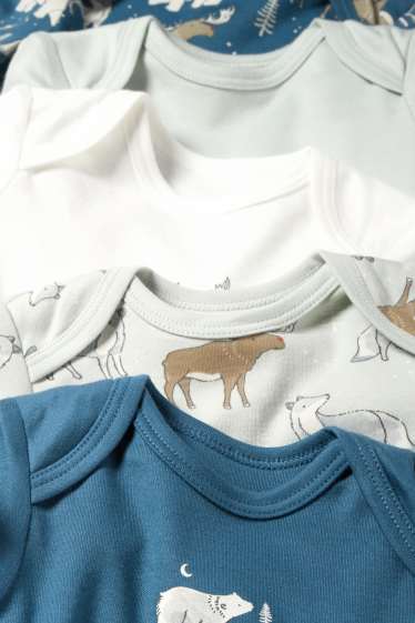 Baby Boys - Multipack of 5 - polar bear, elk and fox - baby bodysuit - dark blue