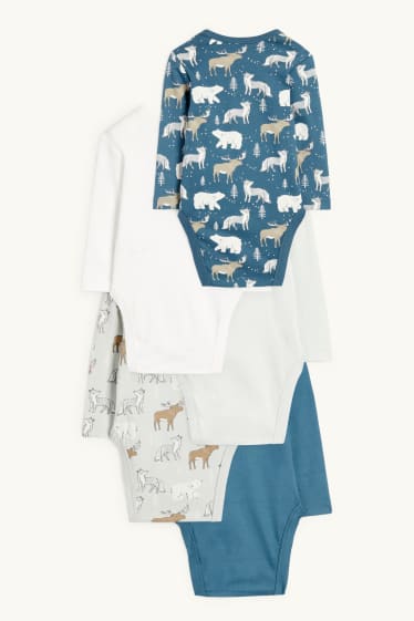 Baby Boys - Multipack of 5 - polar bear, elk and fox - baby bodysuit - dark blue