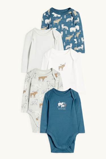 Baby Boys - Multipack of 5 - polar bear, elk and fox - baby bodysuit - dark blue