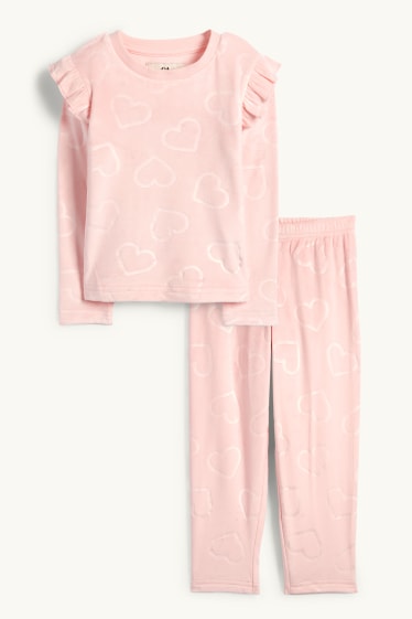 Enfants filles - Cœurs - pyjama d’hiver - 2 pièces - rose