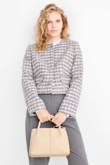 Dámské - Malá kabelka shopper s odnímatelným popruhem - imitace kůže - světle béžová