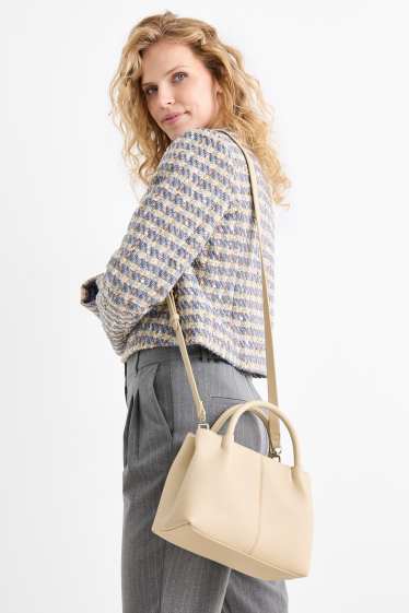 Dámské - Malá kabelka shopper s odnímatelným popruhem - imitace kůže - světle béžová