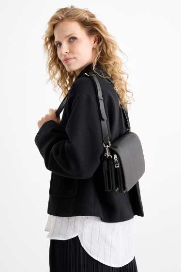 Damen - Umhängetasche mit abnehmbarem Taschengurt - Lederimitat - schwarz