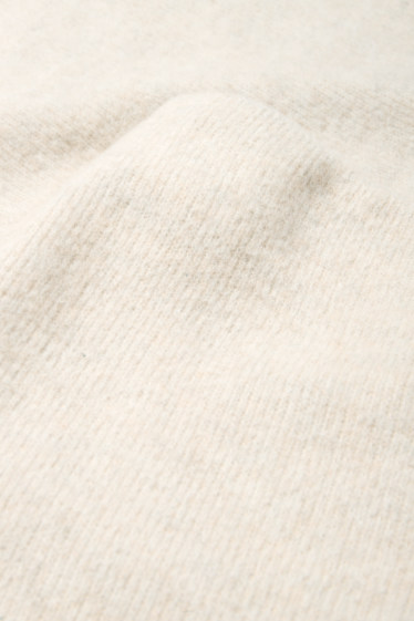 Women - Knitted trousers - mid-rise waist - wide leg - ribbed - light beige