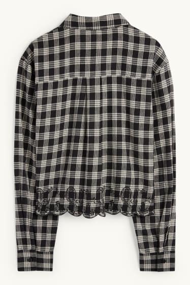 Donna - Blusa di flanella - a quadretti - nero / bianco