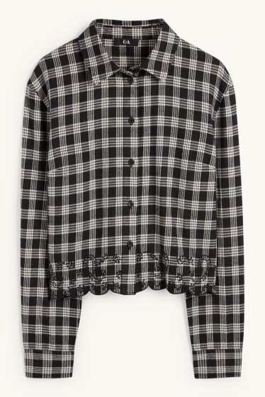 Donna - Blusa di flanella - a quadretti - nero / bianco