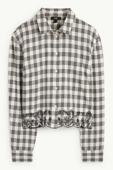 Femmes - Chemisier en flanelle - à carreaux - blanc / noir