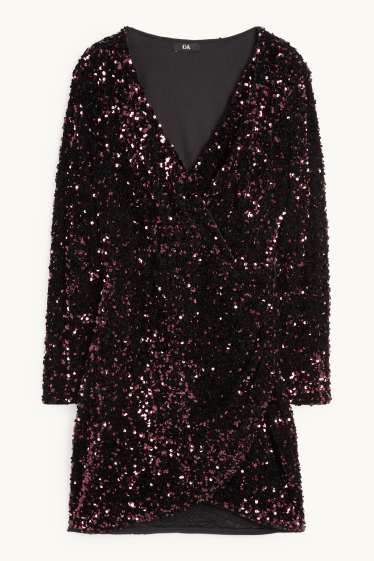 Dámské - Pajetkové bodycon šaty - bordeaux