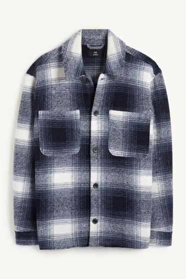 Hommes - Veste-chemise - relaxed fit - col kent - à carreaux - bleu foncé / blanc