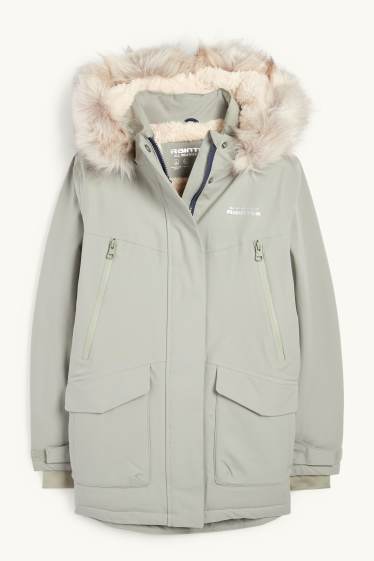 Kinder Mädchen - Regenjacke mit Kapuze - gefüttert - wasserdicht - hellgrau